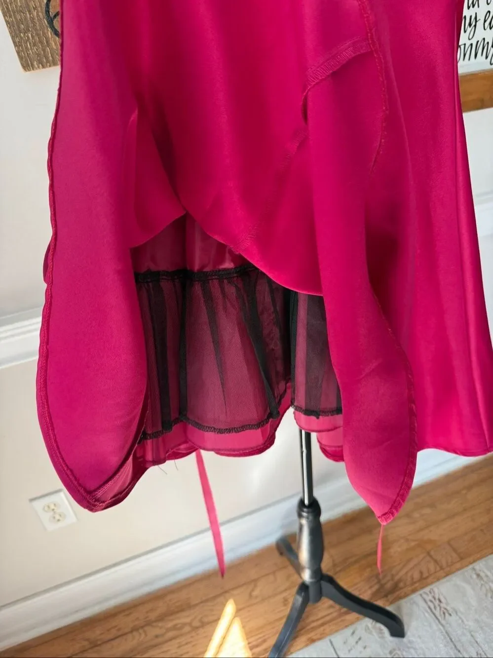 Rare Editions Big Girls Satin Rhinestone Jewel Neck Hi-Low Dress Magenta Size 8